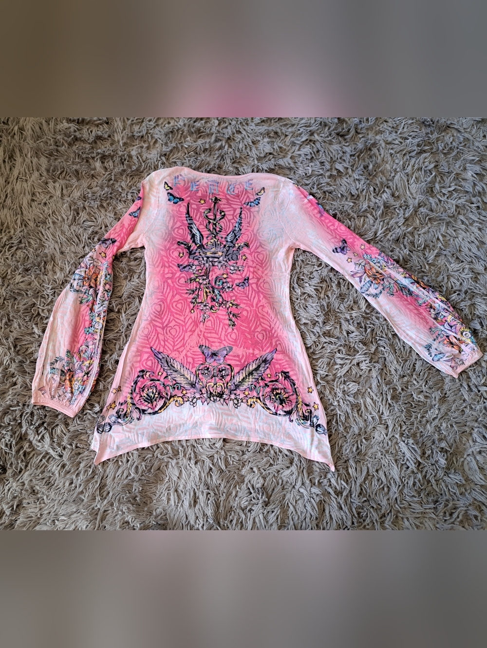 Butterfly Dropout Vintage y2k Pink Long Sleeve Top Size Small - Picture 3 of 6